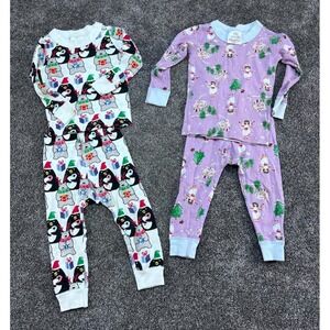 Hanna Anderson Lot Of 2 Girls Pajamas Sets Winter‎ Christmas Sz 80 18-24 months